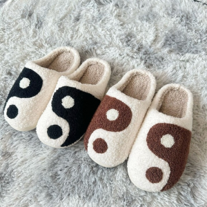 New Yin Yang Slippers for Women Cozy Home Slippers Fleece Indoor Plush Slippers Memory Foam Non-slip Livingroom Shoes
