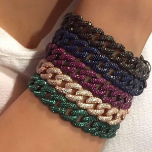 Hip Hop Bling Bling Iced Out Miami Cuban Chain Bracelets Micro Pave Rainbow Red Green Blue CZ Colorful Women Men Fashion Jewelry