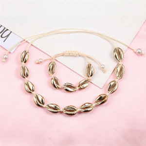 Hot Natural Shell Women Necklace Bracelet Set Women White Marine  Conch Black Rope Boho Jewelry Charm Accessories Festival Gifts