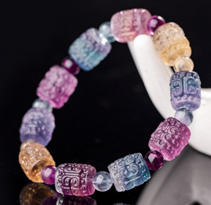 Genuine Natural Colorful Fluorite Quartz Bracelet Clear Barrel Carved Beads 11x10mm Women Men Fluorite Jewelry AAAAA