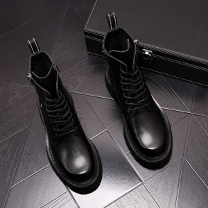 Korean style mens casual cowboy boots genuine leather shoes black platform ankle botas hombre bottes homme