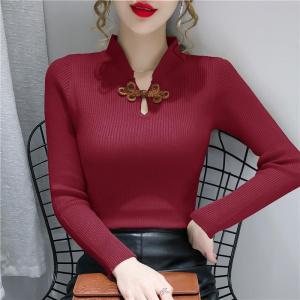 Retro Style Knitted Sweater for Women with Long Sleeves and Half High Collar for Spring and Autumn