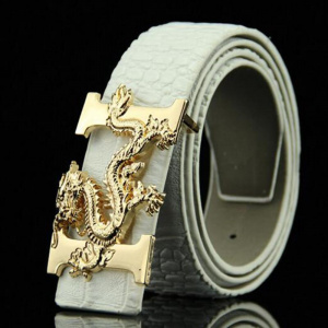 PU Leather Belts for Men with Stylish Dragon Pattern Buckle
