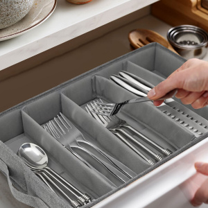 Flatware Storage Case with PVC Lid 5 Compartment Foldable Utensil Storage Box Silverware Storage Box Chest Portable Cutlery