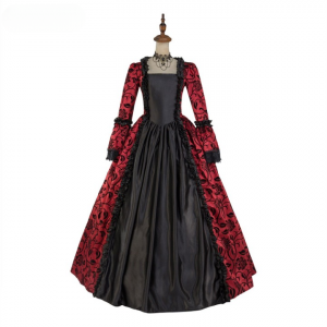 Renaissance Wine Red Brocade Gothic Victorian Dress Halloween Vampire Queen Gown Theatre Costume