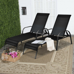 Adjustable Reclining Pool Lounge Chairs Set of 2 with Armrest