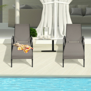 2 Pcs Adjustable Modern Chaise Lounge Recliner with Armrest-OP70508CF-2