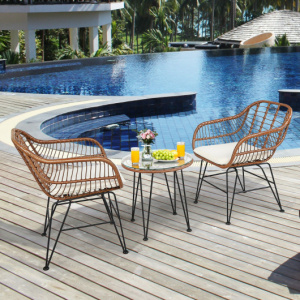 3 Pieces Patio Rattan Bistro Set with Cushion-White