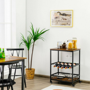 Mobile Bar Cart with Wine Rack and Glass Holder