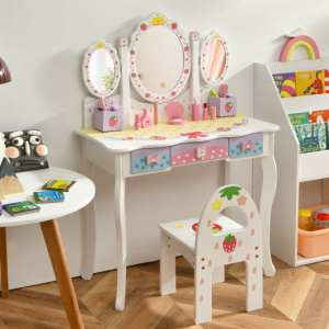 Princess Makeup Vanity Table and Chair Set for Kids