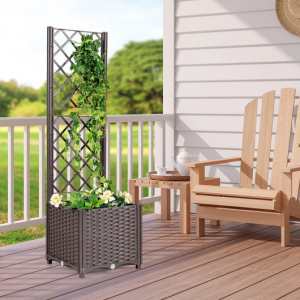 Raised Garden Bed with Trellis Planter Box for Climbing Plants -Brown-1