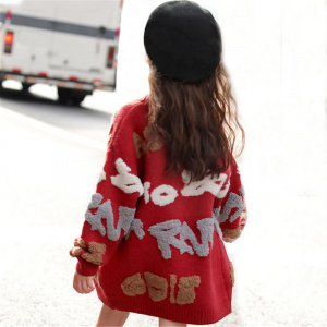 Loose-fit Cardigan Sweater Dress, Kids Winter Embroidered Cardigan