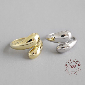 Street Shoot 100% Real 925 Sterling Silver Open Ring for Women Girls INS Simple Smooth Face Drop Shape Adjustable Ring
