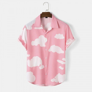 Cloud Printed Short Sleeve Hawaiian Summer & Spring Vacation Shirt for Men