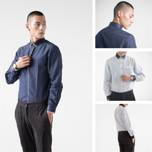 Classic Men's Long-sleeve Shirt Polka Dot Printing Business Casual Office Shirt Dirt-resistant Neckline Design Slim Youth Shirt