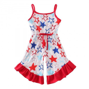4th July Star Printed One-piece Sleeveless Silk Jumpsuit for Baby Girls