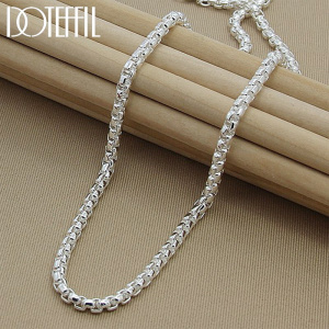 DOTEFFIL 925 Sterling Silver 5mm Round Box Chain 18/20/24 Inch Necklace For Woman Men Fashion Wedding Engagement Charm Jewelry