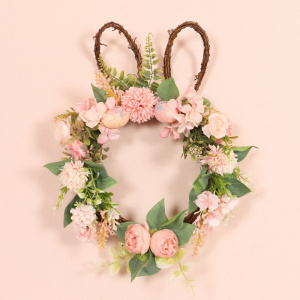 35*45cm Easter Egg Rabbit Wreath Door Wall Hanging Pendants Chrysanthemum Bunny Garland Happy Easter Day Party Decor For Home