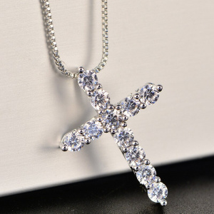 16-24inches 925 Silver color Necklace Box chain Shiny crystal classic cross Pendant For Women men Fashion Jewelry Gifts