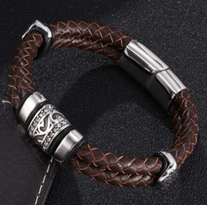 Double Brown Braided Leather Punk Wrap Bracelet for Men Vintage Wrist Jewelry Gift