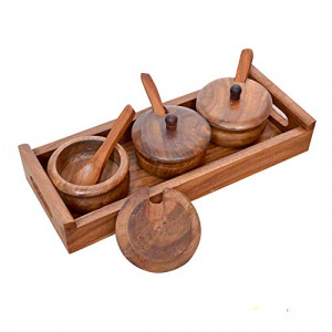 Wooden spice jar with tray for pickles, sauces and mouth fresheners