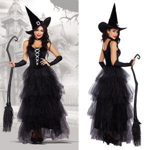 Halloween Witch Costumes for Women Adult Fantasy Black Witch Dress UP Party Dress Carnival Performance Dress