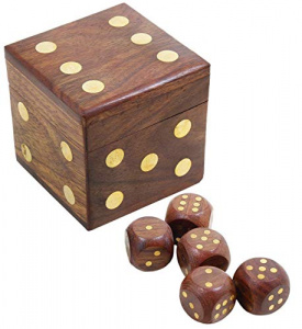 Artistic Wooden dice box set/ Decorative Five Piece Wooden Ludo dice set
