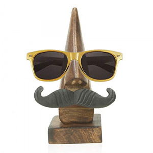 Sheesham Wood Nose Moustache Shape Carved Eyeglass Sunglasses Holder Display Home Decorative