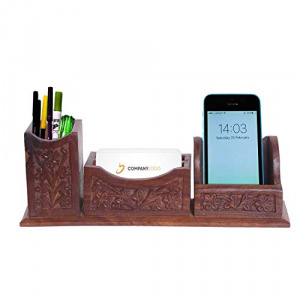 Wooden desk organizer with phone holder / Wooden pen holder for office tables