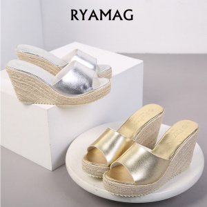 RYAMAG Women Slippers Espadrilles Clogs Platform Wedges Sandals for Women Heeled Shoes Female Pumps Flax Flip Flops