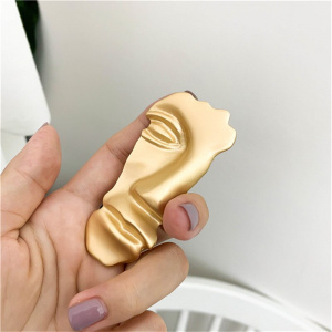 2019, Exaggerated, Funny, Abstract, Matte Gold, Metal, Western Accessories, Half Face, Portrait, Women Brooch, Party Accessories