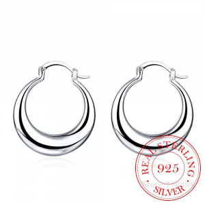 Personality Hyperbole 100% 925 Sterling Silver Simple Smooth Moon Big Hoop Earrings For Women Sterling-Silver-Jewelry Pendientes
