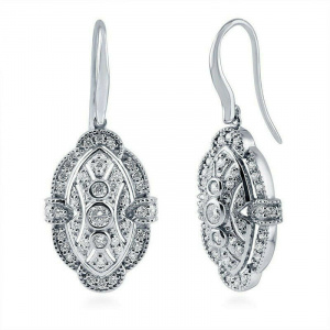Princess Cut Clear Cubic Zirconia Art Deco-Style Silver Fish Hook Dangle Earring