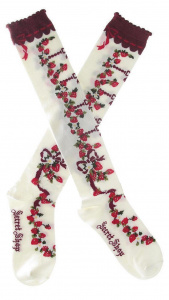lolita sock straps rose streamer white Japanese cute princess sweet lolita tights hot stamping printing gothic lolita socks