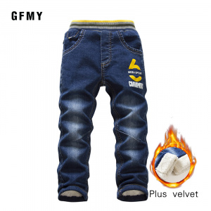 GFMY Brand 2019 Leisure winter Plus velvet Boys Jeans 3year -10year Keep warm Straight type Children's Pants