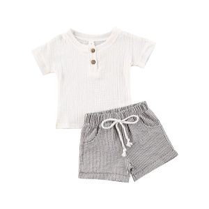 Short sleeve T-shirt and Striped Pants Clothing Set for Newborn Infant Baby