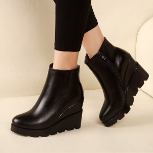 Soft leather platform high heels girl wedges ankle boots shoes for woman fashion boots women Size 34-40