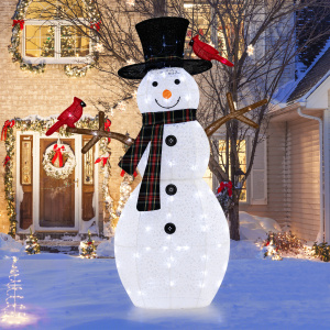 4.2 ft Illuminated Snowman Holiday Decoration with Redbirds