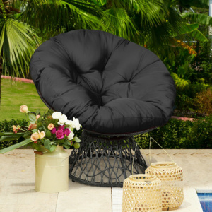 Rattan Papasan Chair Ergonomic 360-degree Swivel Soft Cushion Garden-Black