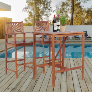 3 Pieces Patio Bar Set with 2 Bar Stools and 1 Bar Table