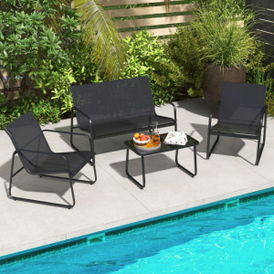 4 Pieces Outdoor Conversation Set with Tempered Glass Coffee Table-Black