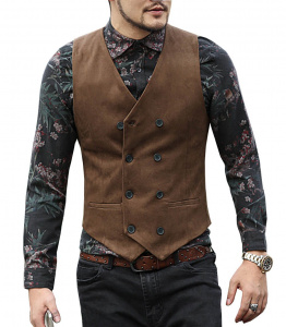 Mens Suit Vest V Neck Wool Brown Black Double-breasted Slim Fit Waistcoat Casual Formal Business Groomman For Wedding Vest