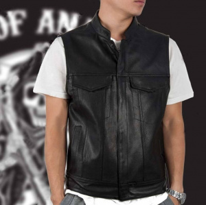 Fashion Vest Black Motorcycle Hip Hop Waistcoat Male Faux Leather Punk Solid Black Spring Sleeveless Leather Vest