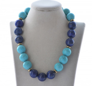 19" 20mm Round Turquoise Blue Lapis lazuli Bead Necklace for Women