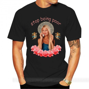 Short Sleeve Casual Cotton Hipster T-shirts for Men with Paris Hilton 'Stop Being Poor' Print