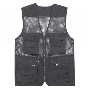 New Casual Loose Cotton Men Vest V-Neck Mesh Zipper Sleeveless Mens Jacket Spring Summer Male Vest With Many Pockets
