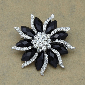 Hot! Women's Xmas Gift Blossom Flower Brooch Black Crystal Rhinstones Collar Pin