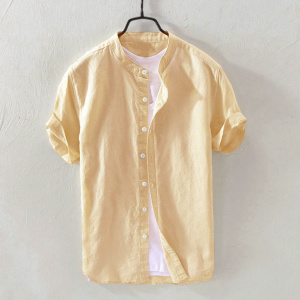 Shirt Men's Baggy Cotton Linen Pocket Shirts Solid Color Short Sleeve Retro Shirts TopsQuick Dry Blouse Camisa Hombre