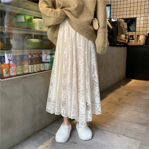 Alien Kitty Elastic High Waist Lace Skirts Womens Spring Autumn 2020 New Korean Elegant Casual A-line Black Long Skirt Female