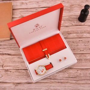 Women's Fashion Quartz Watch Wallet Earrings 3pcs set Gift Box Ladies watches Gift Sets